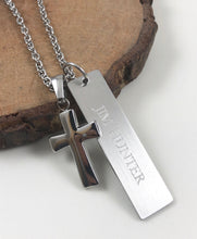 Load image into Gallery viewer, Personalized Tag Necklace w/ Small Cross Pendant for Men