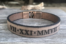Load image into Gallery viewer, Roman Numerals Personalized Leather Bracelet