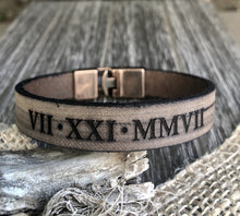 Load image into Gallery viewer, Roman Numerals Personalized Leather Bracelet