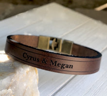 Load image into Gallery viewer, Personalized Name Engraved Leather Bracelet, Custom Leather Wristband