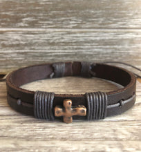 Load image into Gallery viewer, Religious Adjustable Leather Bracelet, Cross Bracelet