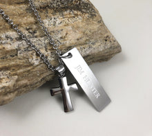 Load image into Gallery viewer, Personalized Tag Necklace w/ Small Cross Pendant for Men