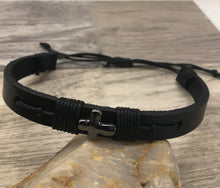 Load image into Gallery viewer, Religious Adjustable Leather Bracelet, Cross Bracelet