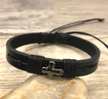 Load image into Gallery viewer, Religious Adjustable Leather Bracelet, Cross Bracelet