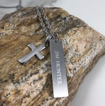 Load image into Gallery viewer, Personalized Tag Necklace w/ Small Cross Pendant for Men