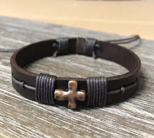 Load image into Gallery viewer, Religious Adjustable Leather Bracelet, Cross Bracelet