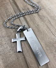 Load image into Gallery viewer, Personalized Tag Necklace w/ Small Cross Pendant for Men