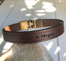 Load image into Gallery viewer, Personalized Name Engraved Leather Bracelet, Custom Leather Wristband