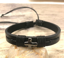 Load image into Gallery viewer, Religious Adjustable Leather Bracelet, Cross Bracelet