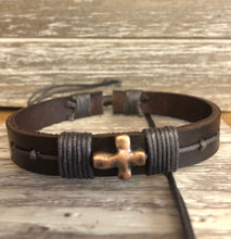 Load image into Gallery viewer, Religious Adjustable Leather Bracelet, Cross Bracelet
