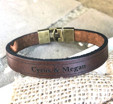 Load image into Gallery viewer, Personalized Name Engraved Leather Bracelet, Custom Leather Wristband