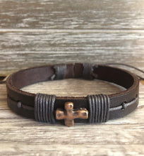 Load image into Gallery viewer, Religious Adjustable Leather Bracelet, Cross Bracelet
