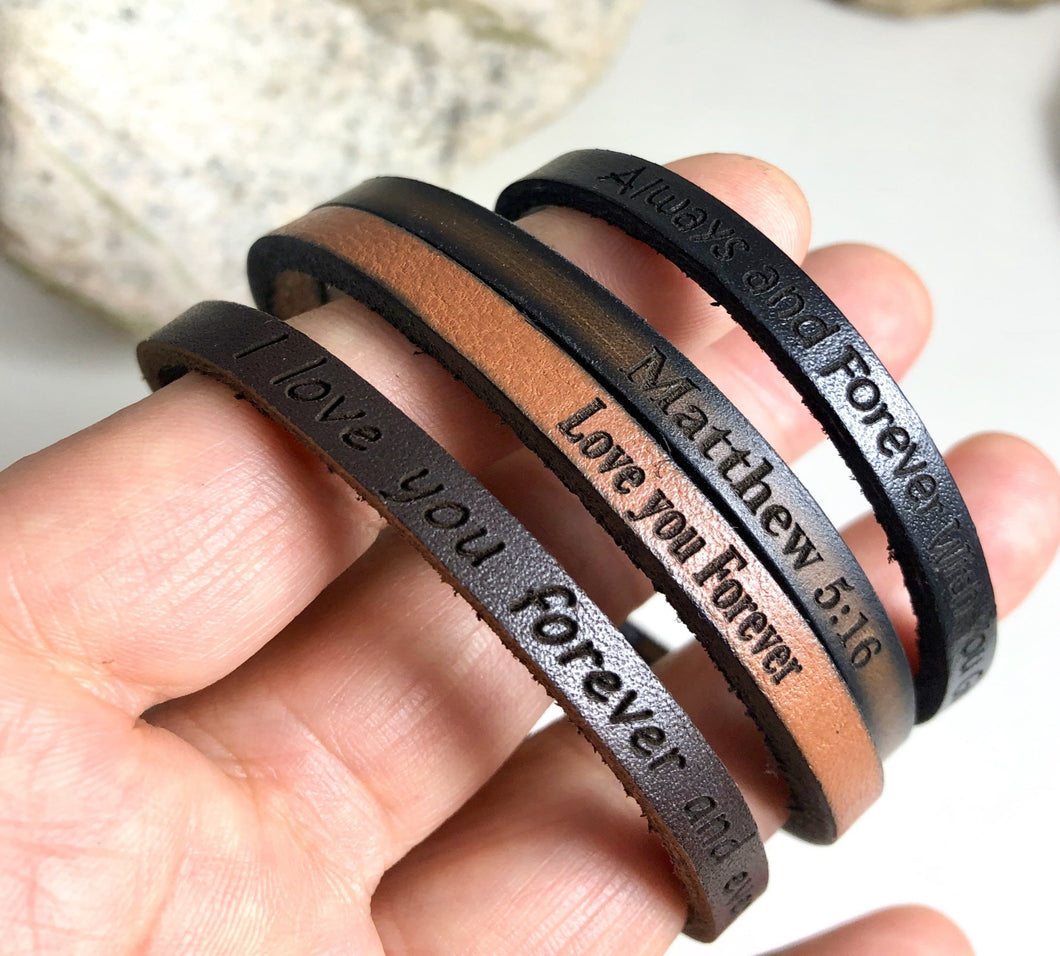 Personalized Thin Leather Bracelet w/ Cord – BraceBelovedMen