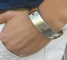 Load image into Gallery viewer, Leather Custom Cuff Bracelet w/ Metal Plate
